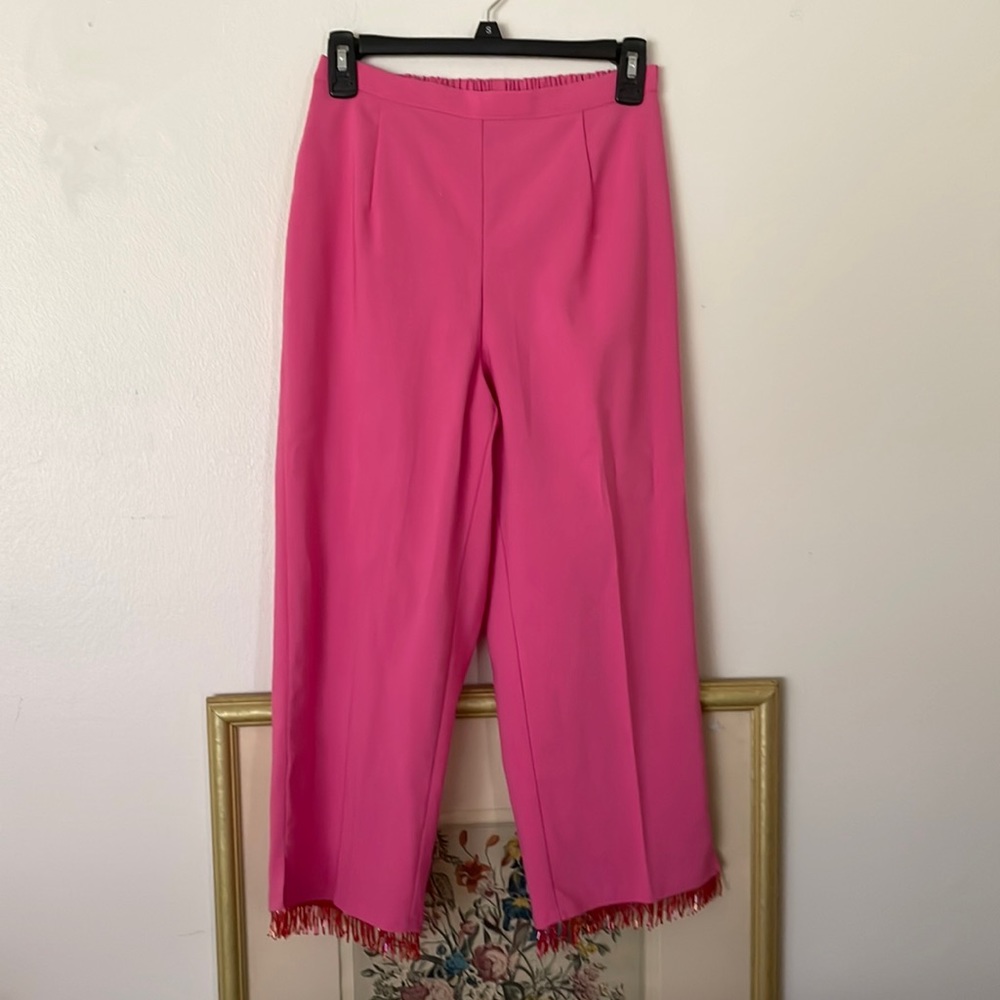 Vintage hot pink beaded fringe capris elastic waist band size small